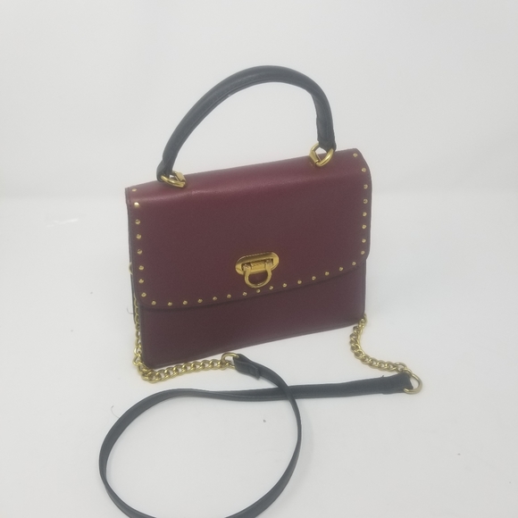 Like Dreams Burgundy Black and Gold Studded Crossbody Detachable Chain Strap Bag - Picture 10 of 10
